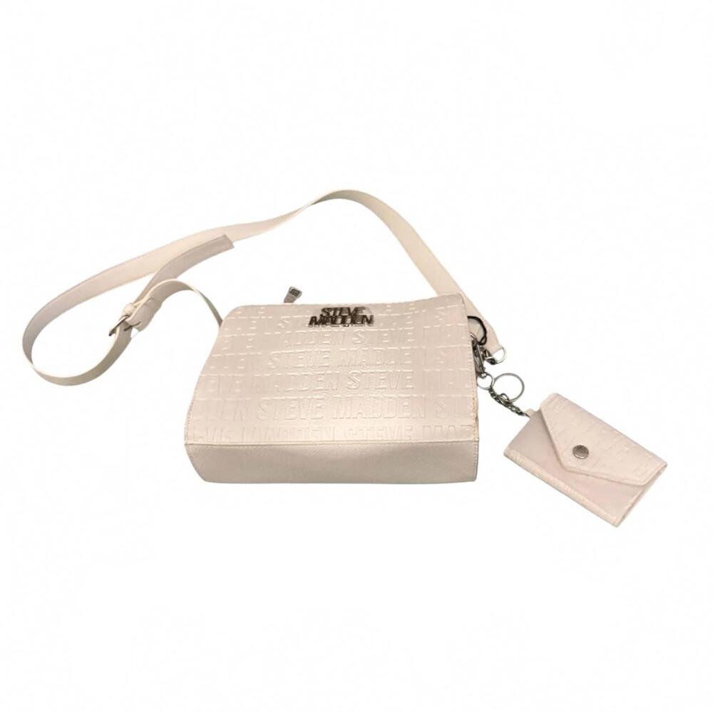 NEW STEVE MADDEN women's embossed logo crossbody bag with mini pouch in ivory